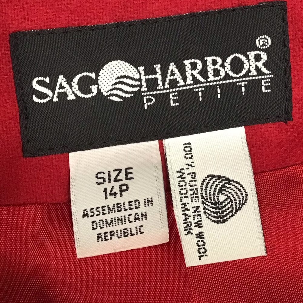 Sag Harbor Womens Wool Blazer Size 14P Single Breasted Shoulder Pads Red Jacket - Picture 10 of 15